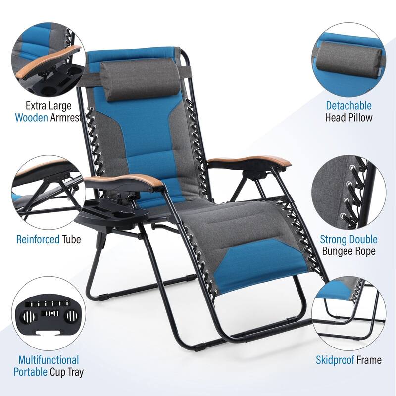Padded Zero Gravity Chair Oversize Lounge Chair with Free Cup Holder
