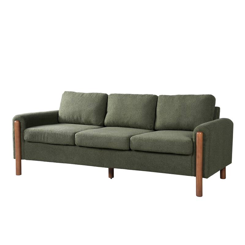 83.86" 3-Seater Sofa, Curved Armrest with Integrated Solid Wood Legs, Teddy Velvet Fabric, High Weight Capacity