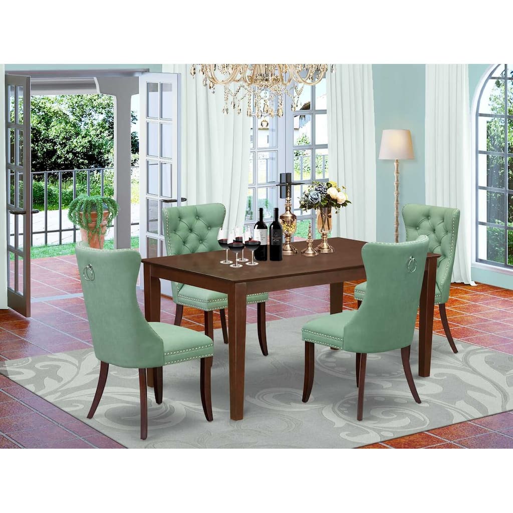 5-Piece Rectangular Mahogany Finish Solid Wood Top-Upholstered Dining Room Set-Seats 4