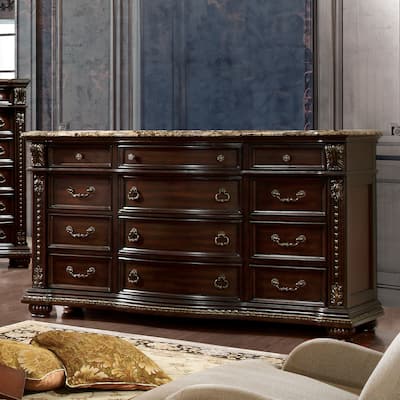 Furniture of America Etane Traditional Genuine Marble Top 12-Drawer Dresser