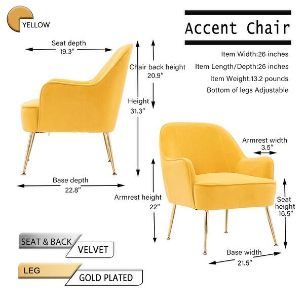 Yellow Accent Chair With Gold Metal Legs On Sale Overstock 32712329