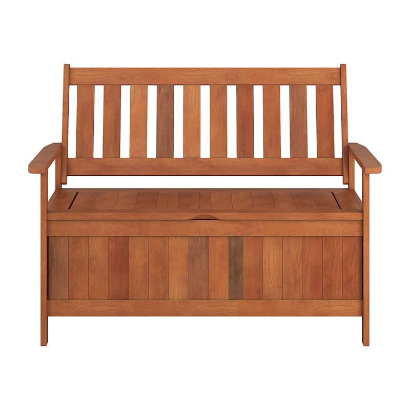 CorLiving Miramar Natural Hardwood Outdoor Storage Bench - N/A - Brown