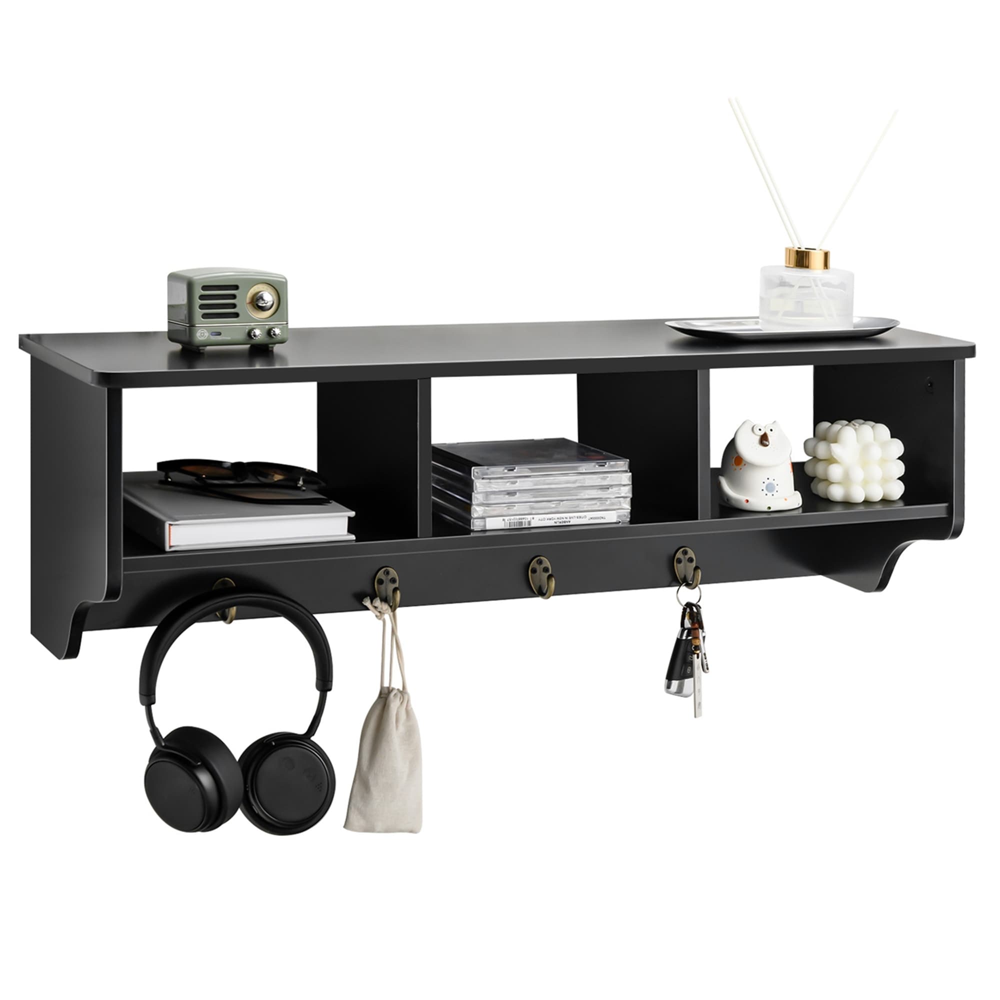 Costway Wooden Wall Mounted Coat Rack Hanging Cubby Organizer Storage