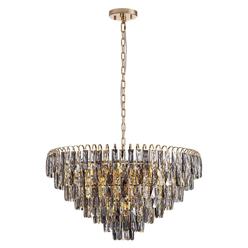 32" Grey Modern Crystal Chandelier Round Crystals Chandeliers 8-Tier Crystal Pendant Light 9-Light for Dining Room Living Room