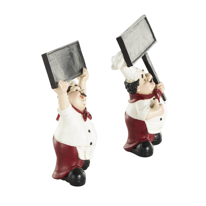 Polystone Chef Kitchen Decorative Figurine Decorative Sculpture with Chalkboard Signs - Set of 2 White - Roche River Decor