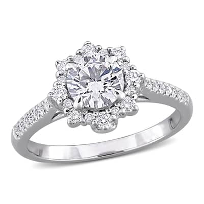 1 1/6ct TW Round Lab-Grown Diamond Halo Engagement Ring in 14k White Gold