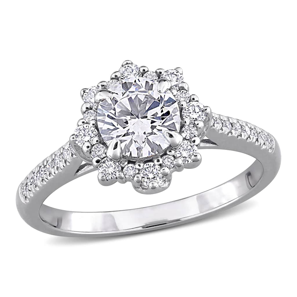 Miadora 1 1/6ct TW Round Lab-Grown Diamond Halo Engagement Ring 14k White Gold