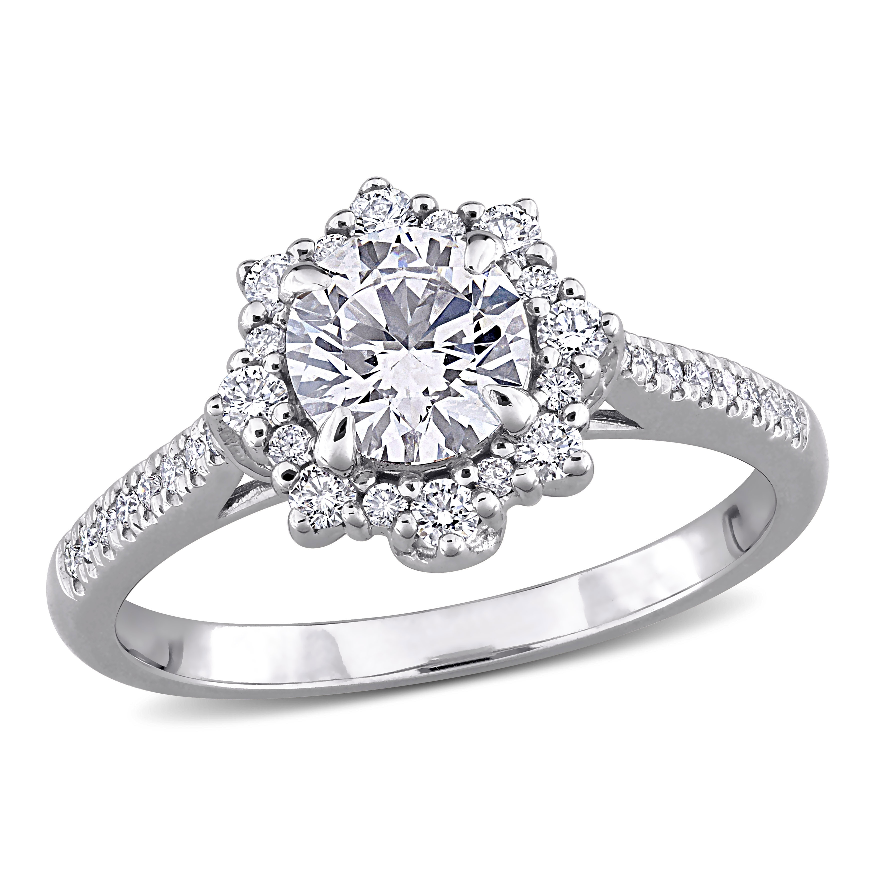 Miadora 1 1/6ct TW Round Lab-Grown Diamond Halo Engagement Ring 14k White Gold