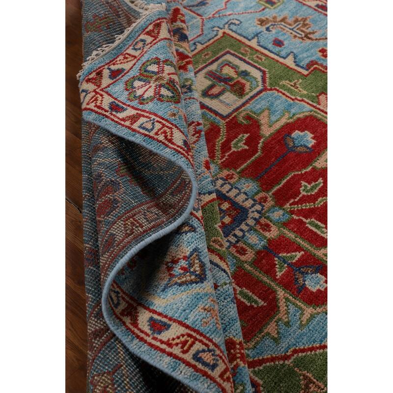 Blue Geometric Heriz Serapi Area Rug Hand-Knotted Wool Carpet - 8'10"x 11'10"