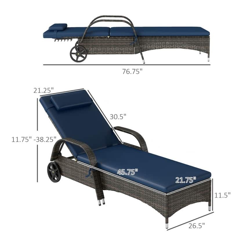 Outdoor Poolside Chaise Lounge Chair Set with Adjustable Backrest Wheels Thick Cushions Steel Rattan Patio Garden Furniture