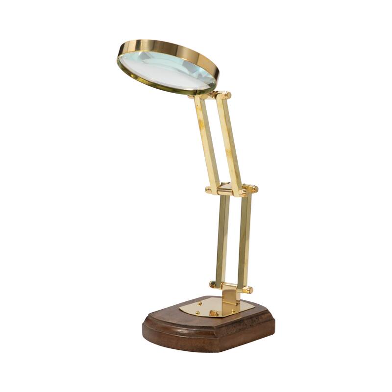 Sagebrook Home 16" Kane Wood Base Magnifying Glass, Gold - 6" x 4" x 16"