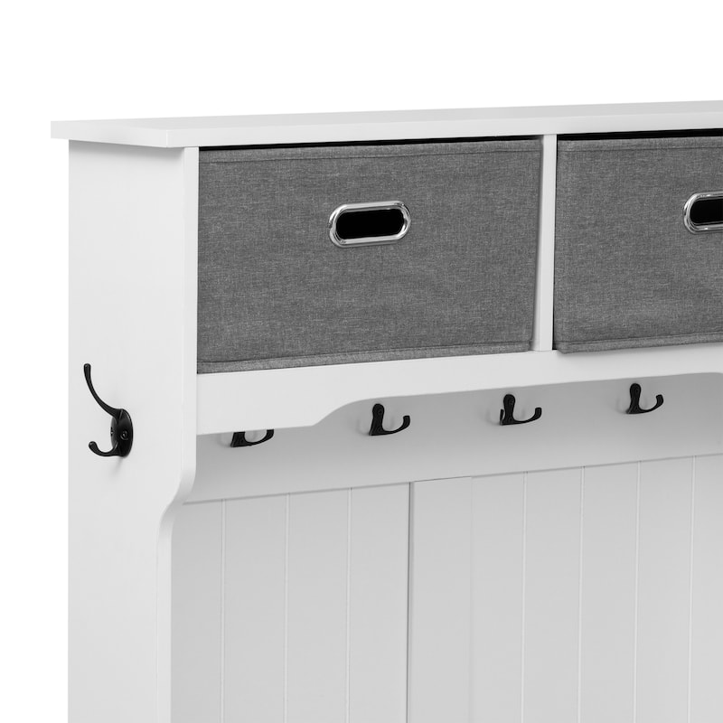 Hall Tree with 6 Hooks & Hinged-Lid Storage Bench, Entryway Coat Rack with Drawers & Shoe Cubbies, 34.2W x 68.5H