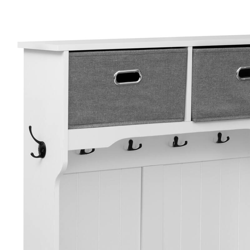 Modern Multi-Functional Entryway Coat Rack with 6 Hooks, 2 Drawers, Bench and Shoe Rack, for Entrances