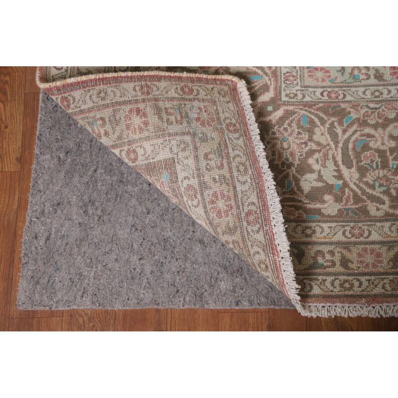 Hand Knotted Oriental 100% Wool Carpet Traditional Floral Pink Mashad Area Rug - 13' 9'' X 9' 7''