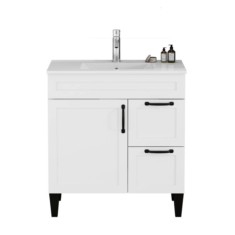 36" Bathroom Vanity with Ceramic Sink - Soft-Close Drawers, Solid Wood Frame, Multi-Organizer Storage