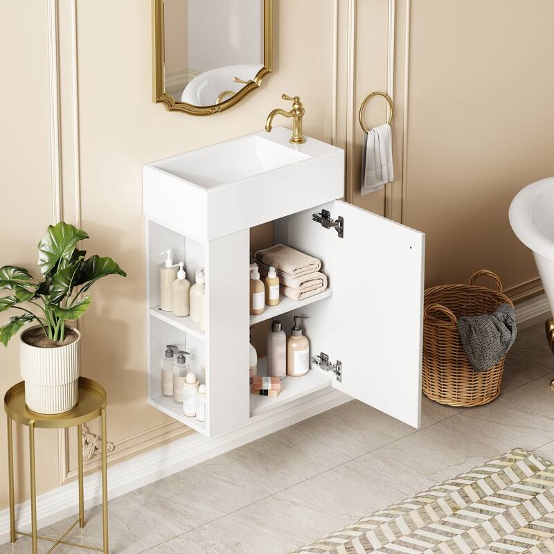 Floating Bathroom Vanity with Sink, Small Wall Mounted Bathroom Vanities, Bathroom Cabinet with Open Shelf & Soft-Close Doors
