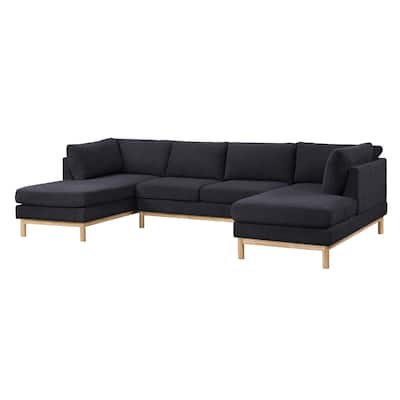 Hallie 124-inch Black Sherpa U-shaped Sectional Sofa with Wide Double Chaise - 124"W x 63.5"D x 33.5"H