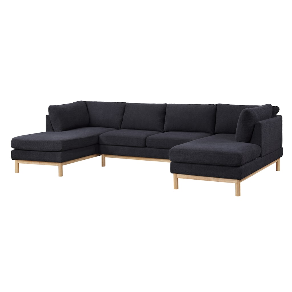 Hallie 124-inch Black Sherpa U-shaped Sectional Sofa with Wide Double Chaise - 124"W x 63.5"D x 33.5"H