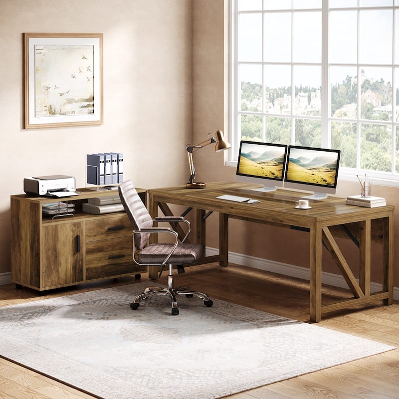 L Shaped Desk Desk and lateral File Cabinet