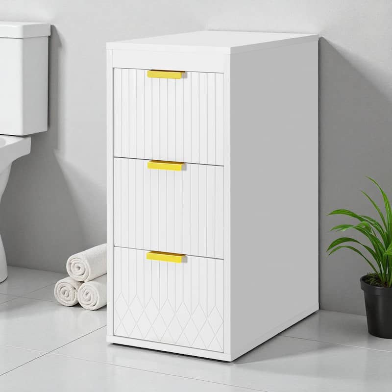 12" Wall Mounted Floating Bathroom Side Cabinet with Drawers, Modern MDF Storage Cabinet with L-Shape Handles - White