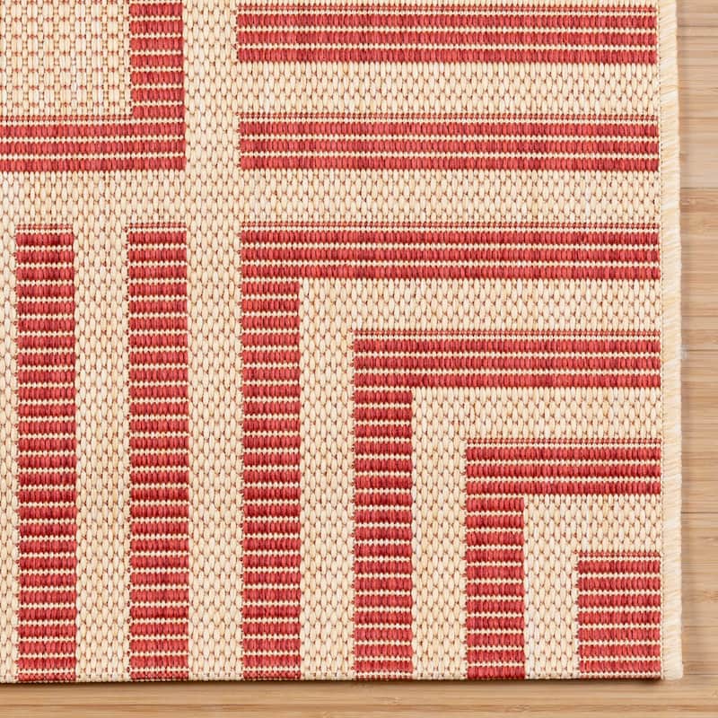 Gertmenian Paseo Kiano Modern Stripe Border Polypropylene Flatweave Indoor/ Outdoor Area Rug