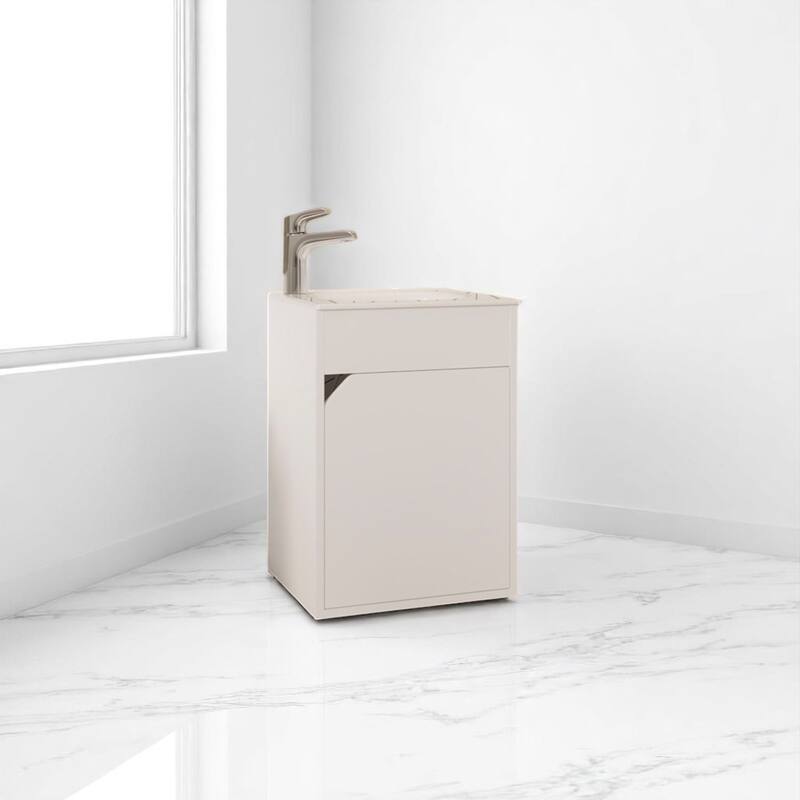 15.5" Bathroom Vanity with Integrated Sink - Compact Freestanding Cabinet with Storage for Small Bathrooms, No Faucet Included - White - 15.5" Engineered Wood