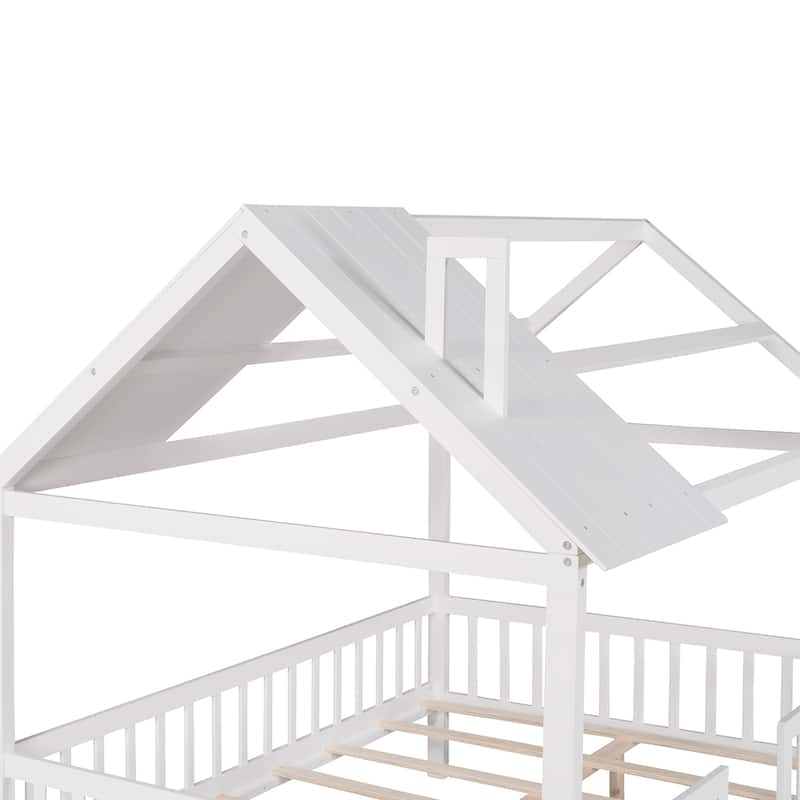 Merax Twin/Full Size Wood House Bed with Fence
