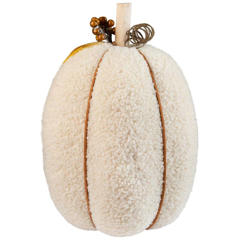 Plush Pumpkin Fall Harvest Decoration - 10" - Cream and Yellow