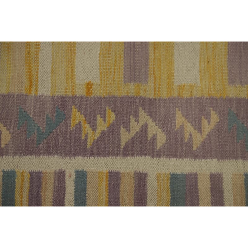Hand Woven Oriental 100% Wool Carpet Southwestern Tribal Purples Kilim Runner Rug - 11' 9'' X 2' 6''