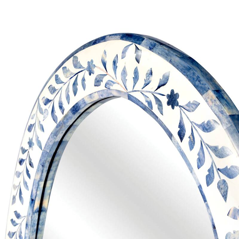 Trubadur 40"W x 24"H Oval Bone Inlay Decorative Wall Mirror