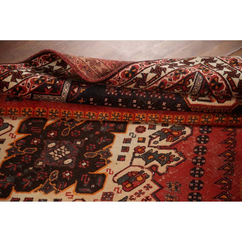 Vegetable Dye Tribal Shiraz Persian Rug Handmade Vintage Wool Carpet - 6'11"x 9'11"