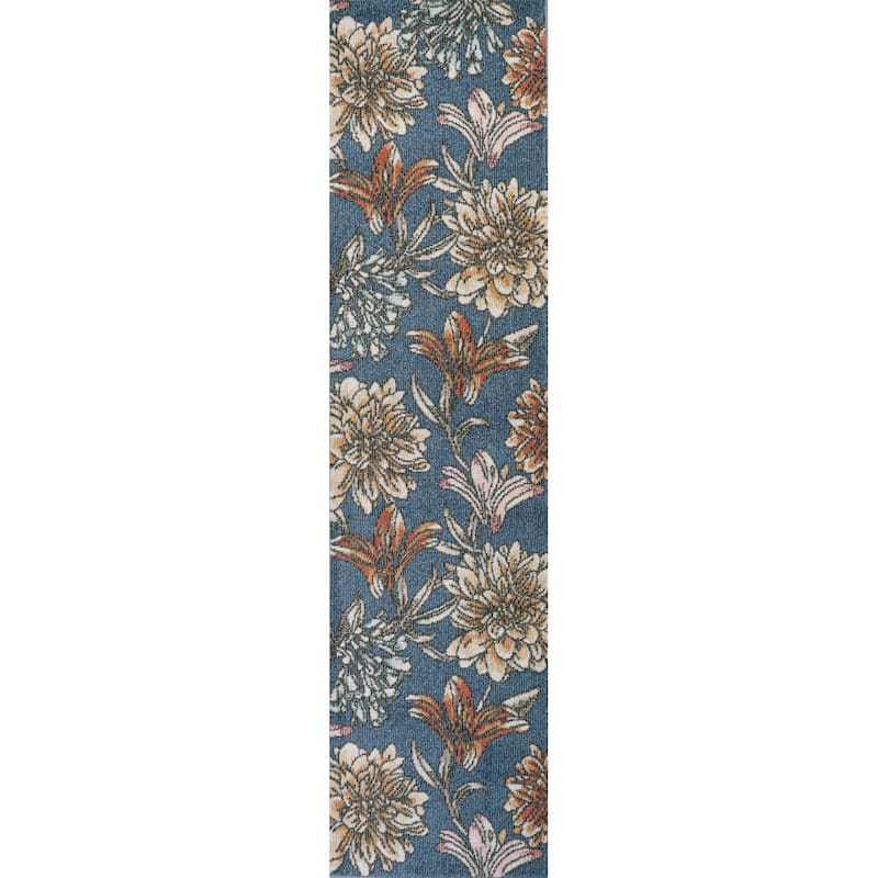JONATHAN Y Dizi Modern Botanical Flower Area Rug - 2 X 8 - Blue/Orange/Cream