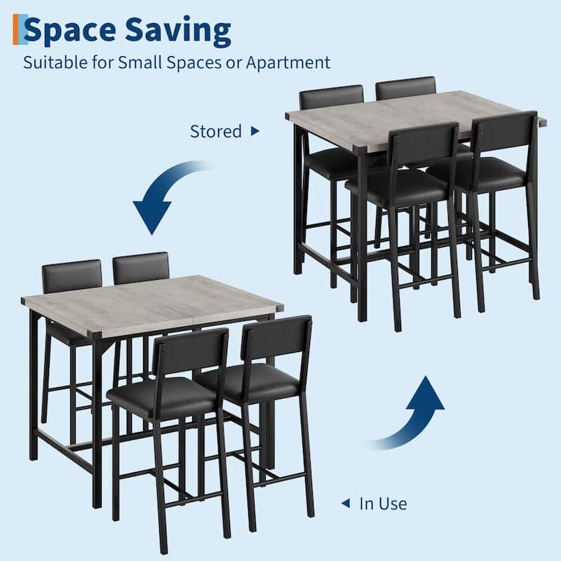 Dining Table Set, Counter Height Table with 4 Upholstered Bar Stools