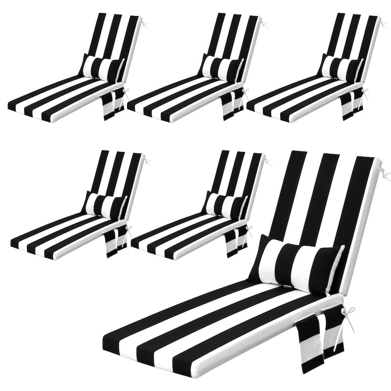 Outdoor Lounge Chair Cushions Patio Chaise Lounge Chair Seat Cushion with Pillow - 72 inches long - Black&White - 6PC