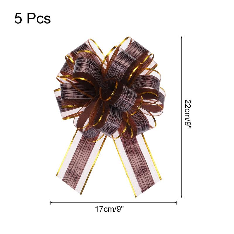 5pcs 7 Inch Large Pull Bow Gift Wrapping Bows Ribbon Organza Bows - Coffee - 7 Inch