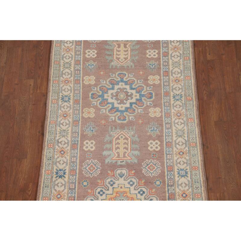 Geometric Kazak Oriental Runner Rug Handmade Wool Carpet - 2'9" x 9'10"