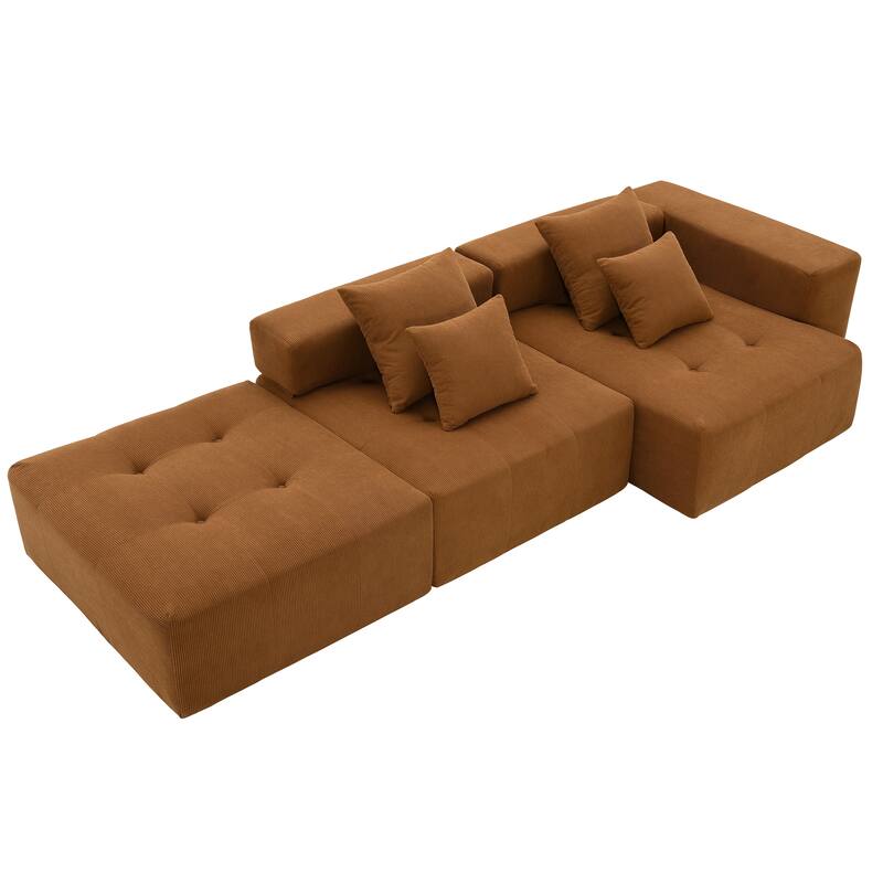 105.5" Corduroy L-Shaped Modular Sectional Sofa with Wide and Deep Seat, Tufted Design, and No Assembly Required