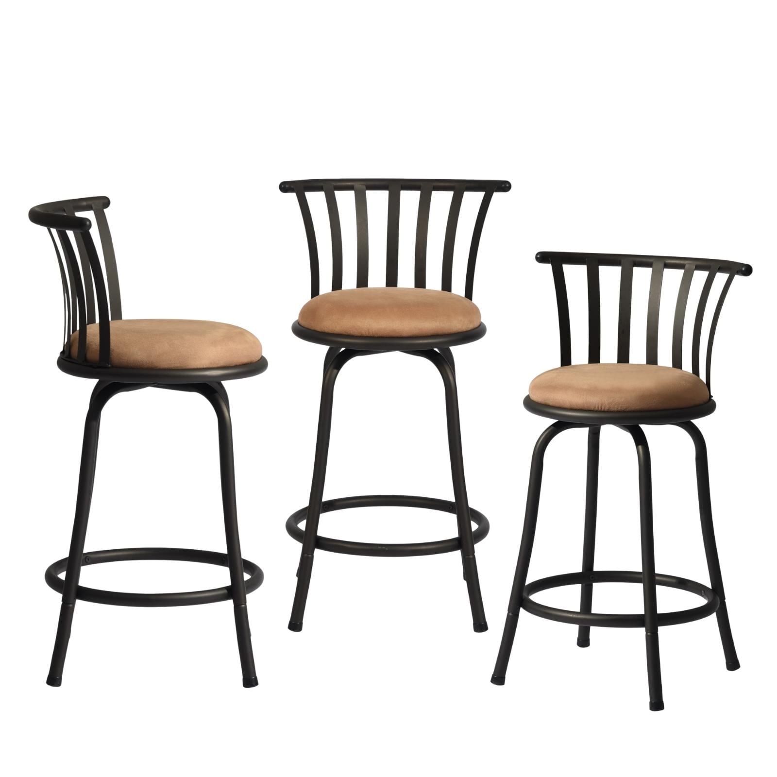 Homylin Swivel Bar Stools Set of 3, Upholstered Kitchen Bar Chairs with Metal Spindle Back, Counter or Bar Height