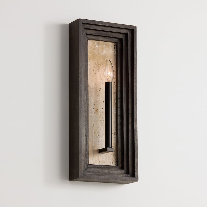 8.5" W x 20" H 1-Light Candle Sconce in Matte Black and Handcrafted Mango Wood in Espresso Stain - 8.25"W x 20"H x 3"E