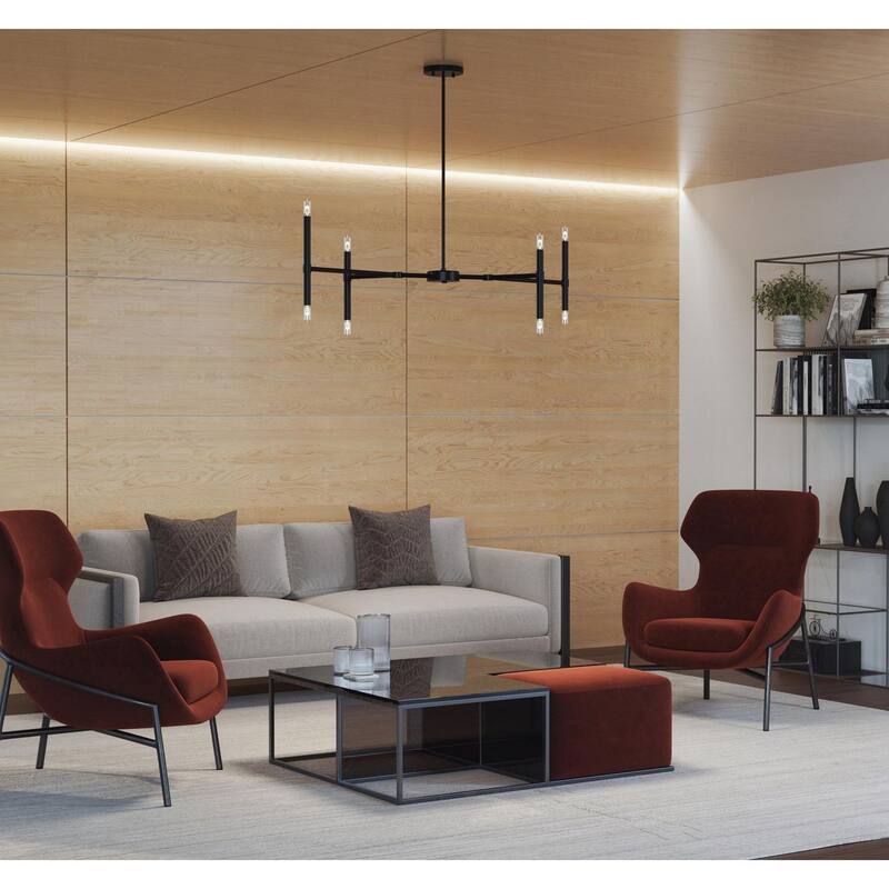 Arya Collection Eight-Light Matte Black Luxe Linear Chandelier - 40 in x 13 in x 10.75 in