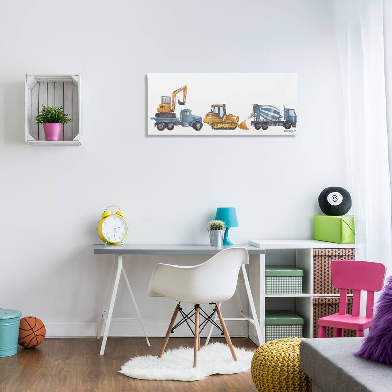 Stupell Construction Vehicles Bulldozer Trucks Driving Illustration Canvas Wall Art, Design by Dishique