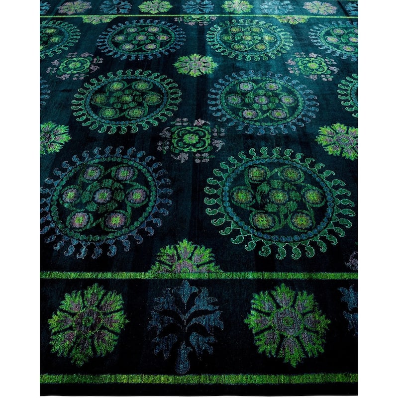 Overton Hand Knotted Wool Vintage Inspired Modern Contemporary Overdyed Black Area Rug - 9' 1" x 10' 10"