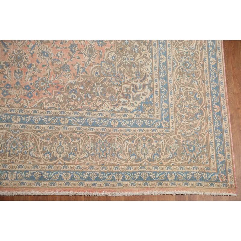 Hand Knotted Oriental 100% Wool Carpet Traditional Floral Pink Mashad Area Rug - 12' 7'' X 9' 6''