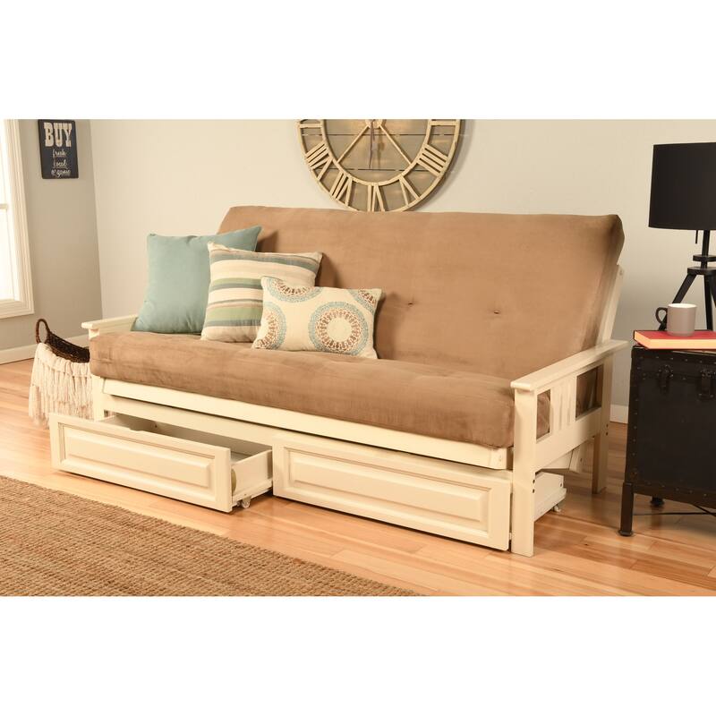 Somette Beli Mont Antique White Full-size Storage Futon Set with Mattress - Suede Peat