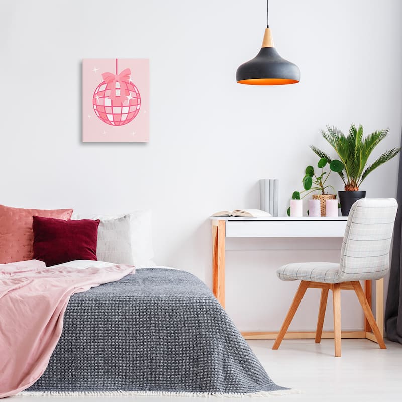 Stupell Pink Disco Ball with Ribbon Canvas Wall Art Design By Natalie Carpentieri