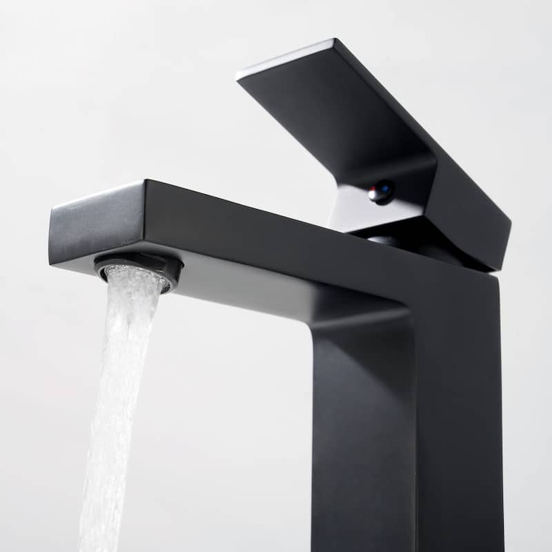 Modern Square Single Handle Bathroom Sink Faucet with Pop Up Drain - Black