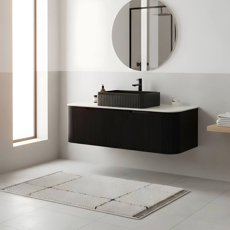 Wall Mounted Bathroom Vanity with Black Rectangular Ceramic Basin