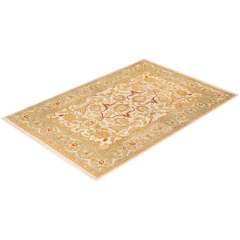 Overton Hand Knotted Wool Vintage Inspired Traditional Ottoman Ivory Area Rug - 4' 2" x 6' 3"