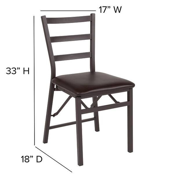 Shop 2pk Brown Folding Ladder Back Metal Chair Brown Vinyl Seat Dining Furniture Overstock 26299190