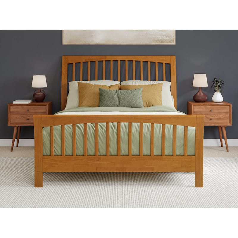 Solid Wood Low Profile Platform Bed - Light Toffee Finish - Sleigh Headboard & Footboard - Queen & King Sizes